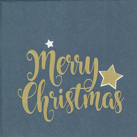 SHINY MERRY CHRISTMAS Petrol Gold Stars IHR Paper Lunch Napkins 33 cm sq 3 ply 20 pack