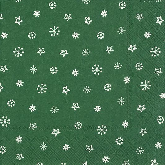 LITTLE JOY Green White Snowflakes Stars IHR Paper Lunch Napkins 33 cm sq 3 ply 20 pack