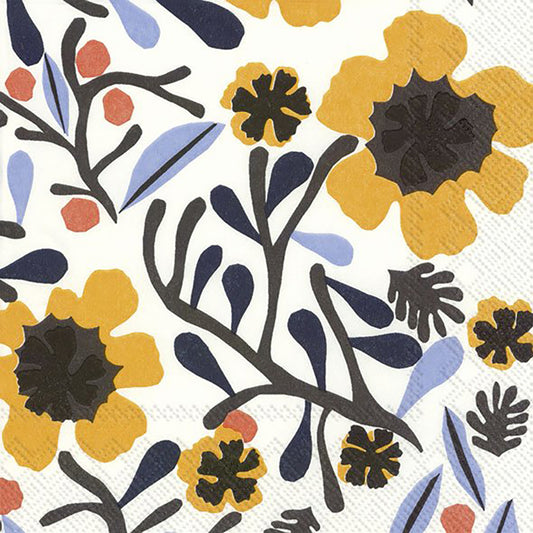 Marimekko MYKERÖ White Yellow Floral IHR Paper Lunch Napkins 33 cm sq 3 ply 20 pack