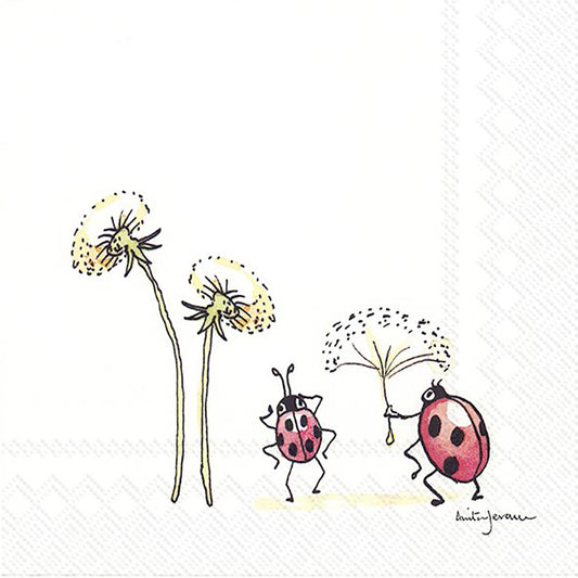 HAPPY-GO-LUCKY Ladybirds Dandelion IHR Paper Lunch Napkins 33 cm sq 3 ply 20 pack