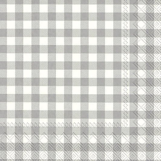 TAVERNA Grey White Checked IHR Paper Lunch Napkins 33 cm sq 3 ply 20 packc