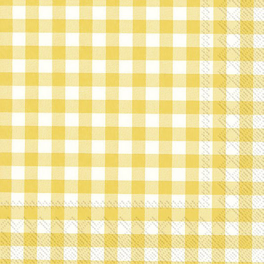 TAVERNA Yellow White Checked IHR Paper Lunch Napkins 33 cm sq 3 ply 20 packc