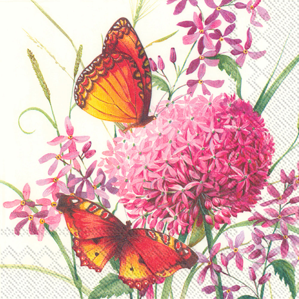 ALLIUM GARDEN Cream Butterflies Flowers IHR Paper Lunch Napkins 33 cm sq 3 ply 20 pack