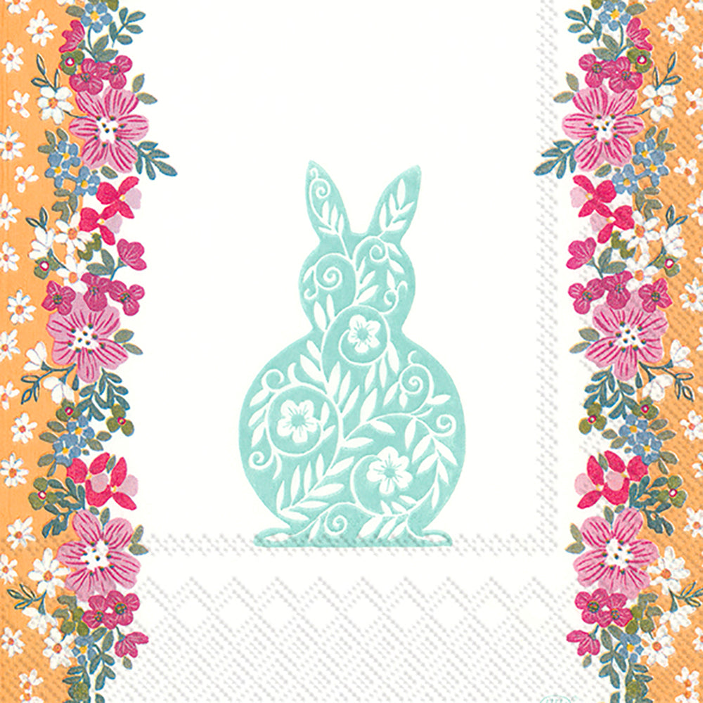 EASTER GREETINGS Turquoise Rabbit Flowers IHR Paper Lunch Napkins 33 cm sq 3 ply 20 pack