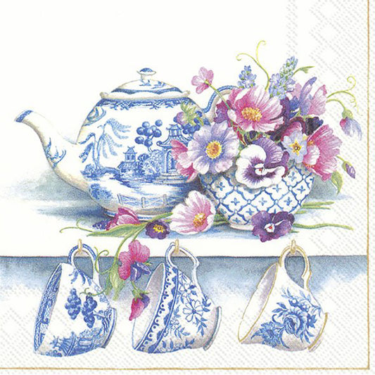 FINE BONE CHINA Blue White Tea set Flowers IHR Paper Lunch Napkins 33 cm sq 3 ply 20 pack