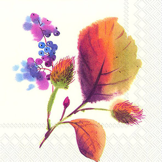 MAGIC OF AUTUMN Cream Leaves Berries IHR Paper Lunch Napkins 33 cm sq 3 ply 20 pack