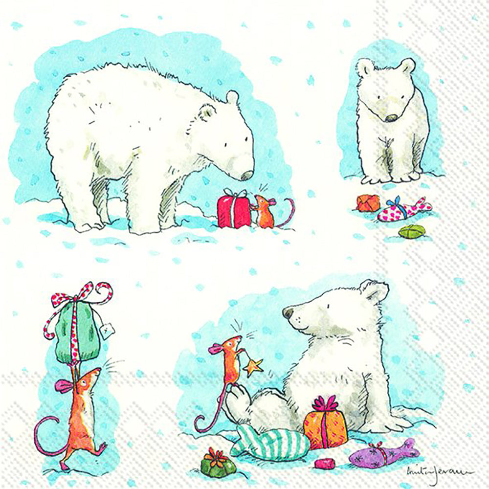 ICY X-MAS FOR YOU Polar Bear Mice IHR Paper Lunch Napkins 33 cm sq 3 ply 20 pack