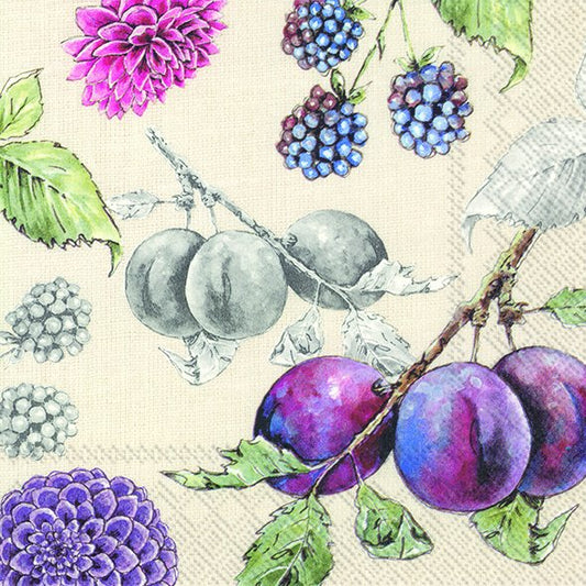 DELICIOUS PLUMS Linen Berries IHR Paper Lunch Napkins 33 cm sq 3 ply 20 pack