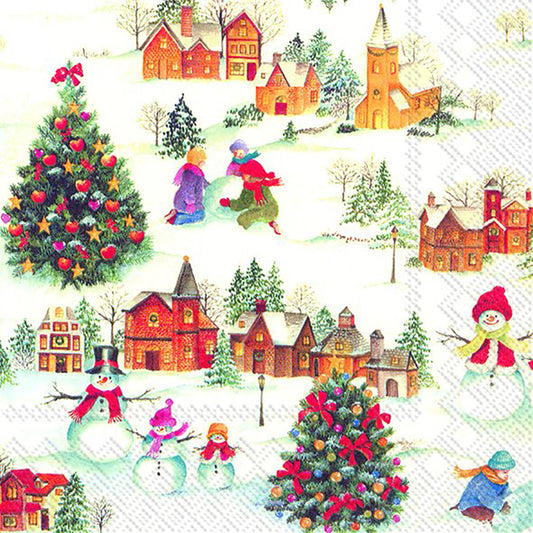 HAPPY CHRISTMAS TIME White Village IHR Paper Lunch Napkins 33 cm sq 3 ply 20 pack
