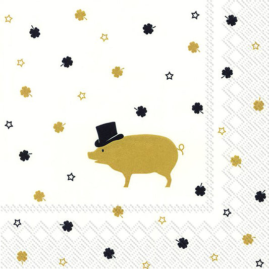 MR PIG Gold Black Clovers IHR Paper Lunch Napkins 33 cm sq 3 ply 20 pack