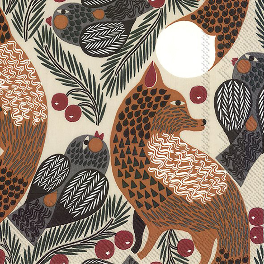 Marimekko Ketunmarja, linen Fox Bird IHR Paper Lunch Napkins 33 cm sq 3 ply 20 pack