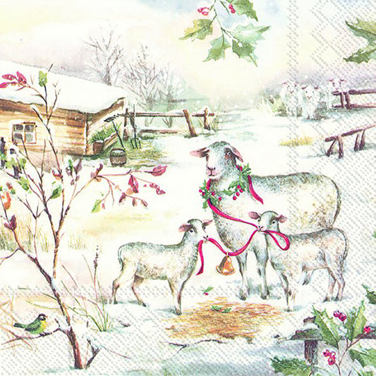 SHEEPS IN THE SNOW IHR Paper Lunch Napkins 33 cm sq 3 ply 20 pack