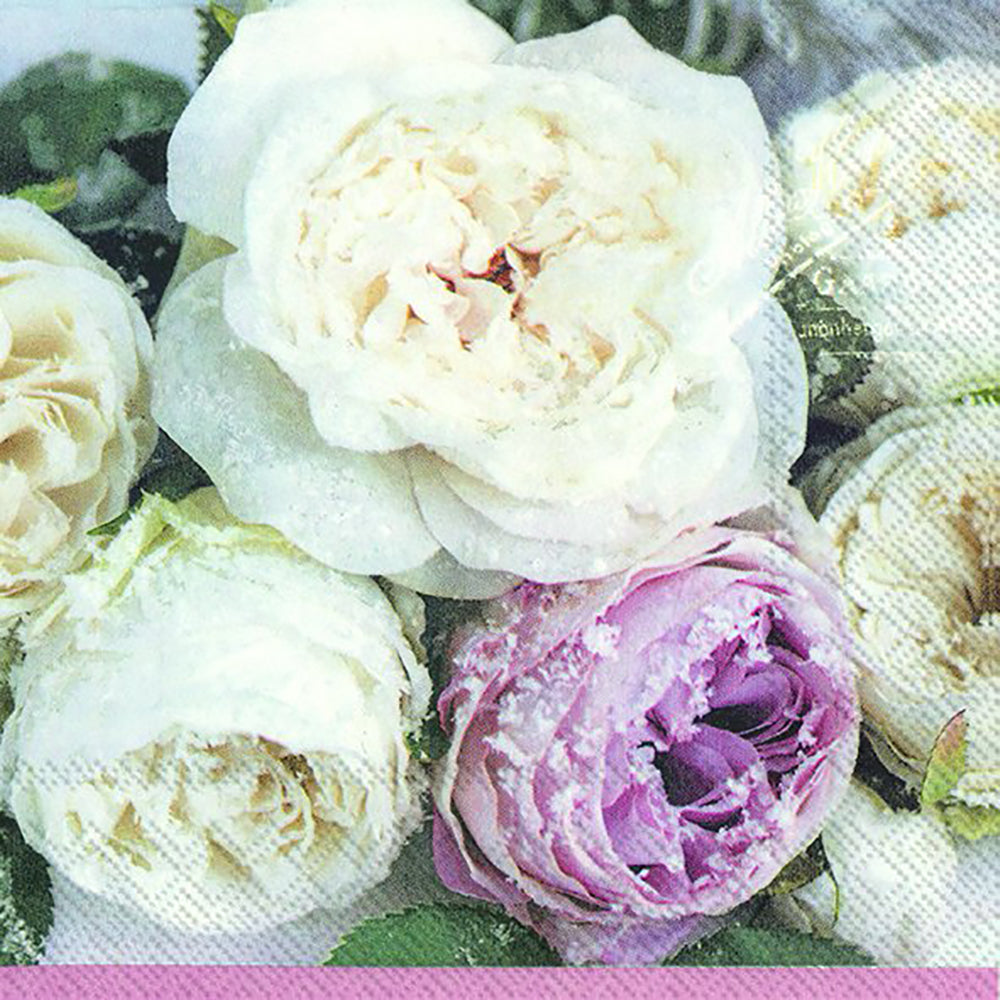 WINTER ROMANCE White Pink Flowers IHR Paper Lunch Napkins 33 cm sq 3 ply 20 pack