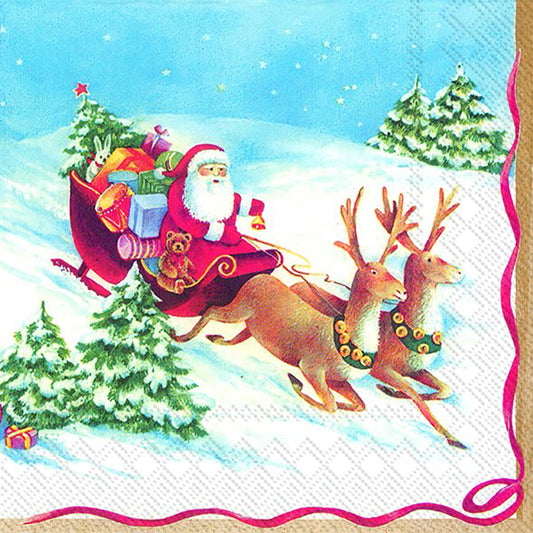 HURRY UP SANTA Reindeer Sleigh Christmas IHR Paper Lunch Napkins 33 cm sq 3 ply 20 pack