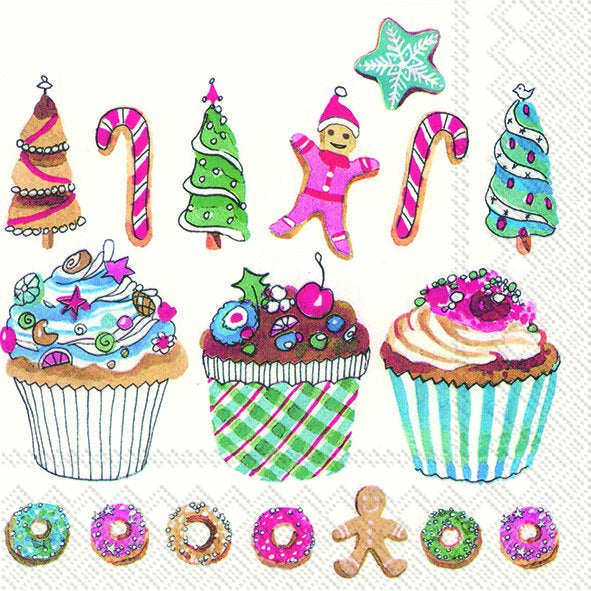 BAKING MAKES YOU HAPPY Cupcakes Christmas IHR Paper Lunch Napkins 33 cm sq 3 ply 20 pack