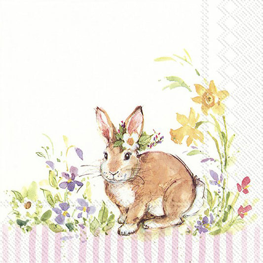 LOVELY BUNNY Light Rose Flowers Rabbit IHR Paper Lunch Napkins 33 cm sq 3 ply 20 pack