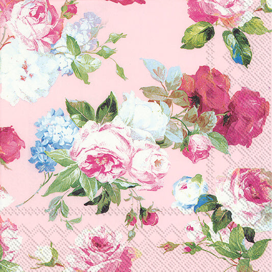 SCARLETT Light Rose Pink White Flowers IHR Paper Lunch Napkins 33 cm sq 3 ply 20 pack