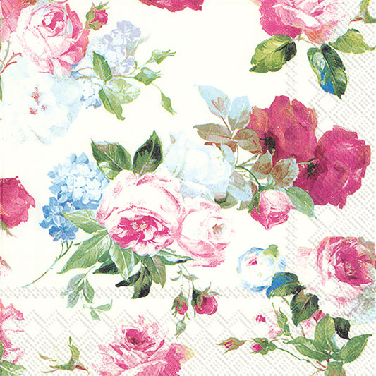 SCARLETT White Pink Flowers IHR Paper Lunch Napkins 33 cm sq 3 ply 20 pack