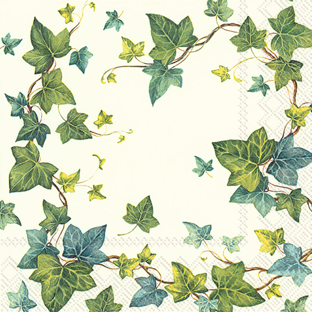 IVY'S DREAM White Leaves IHR Paper Lunch Napkins 33 cm sq 3 ply 20 pack