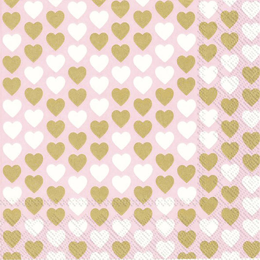 Lovely Little Hearts Light Rose Gold IHR Paper Lunch Napkins 33 cm sq 3 ply 20 pack