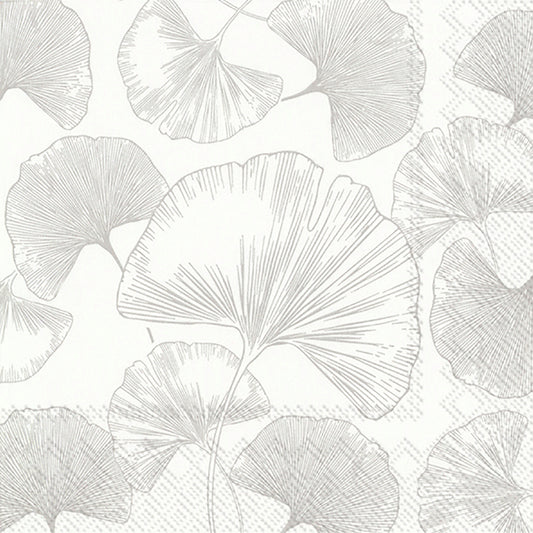 GOLDEN GINKGO Silver White Leaves IHR Paper Lunch Napkins 33 cm sq 3 ply 20 pack