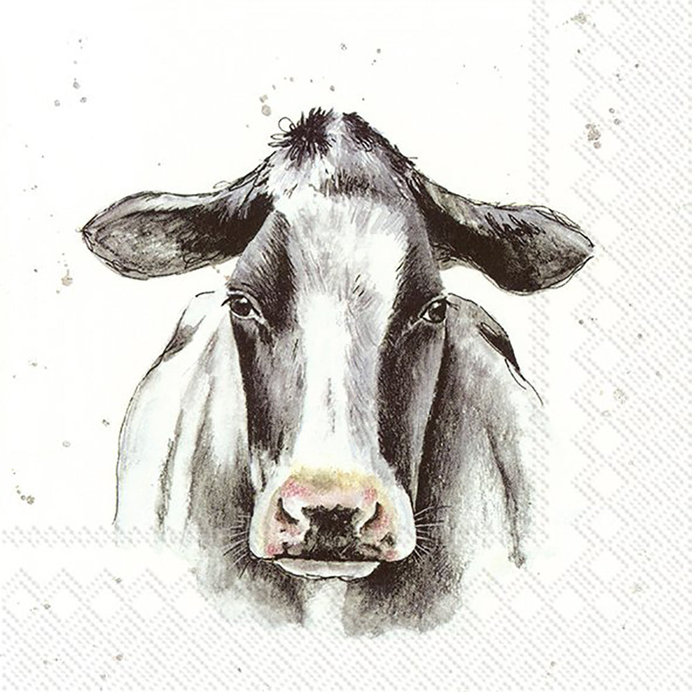 FARMFRIENDS "COW" White IHR Paper Lunch Napkins 33 cm sq 3 ply 20 pack
