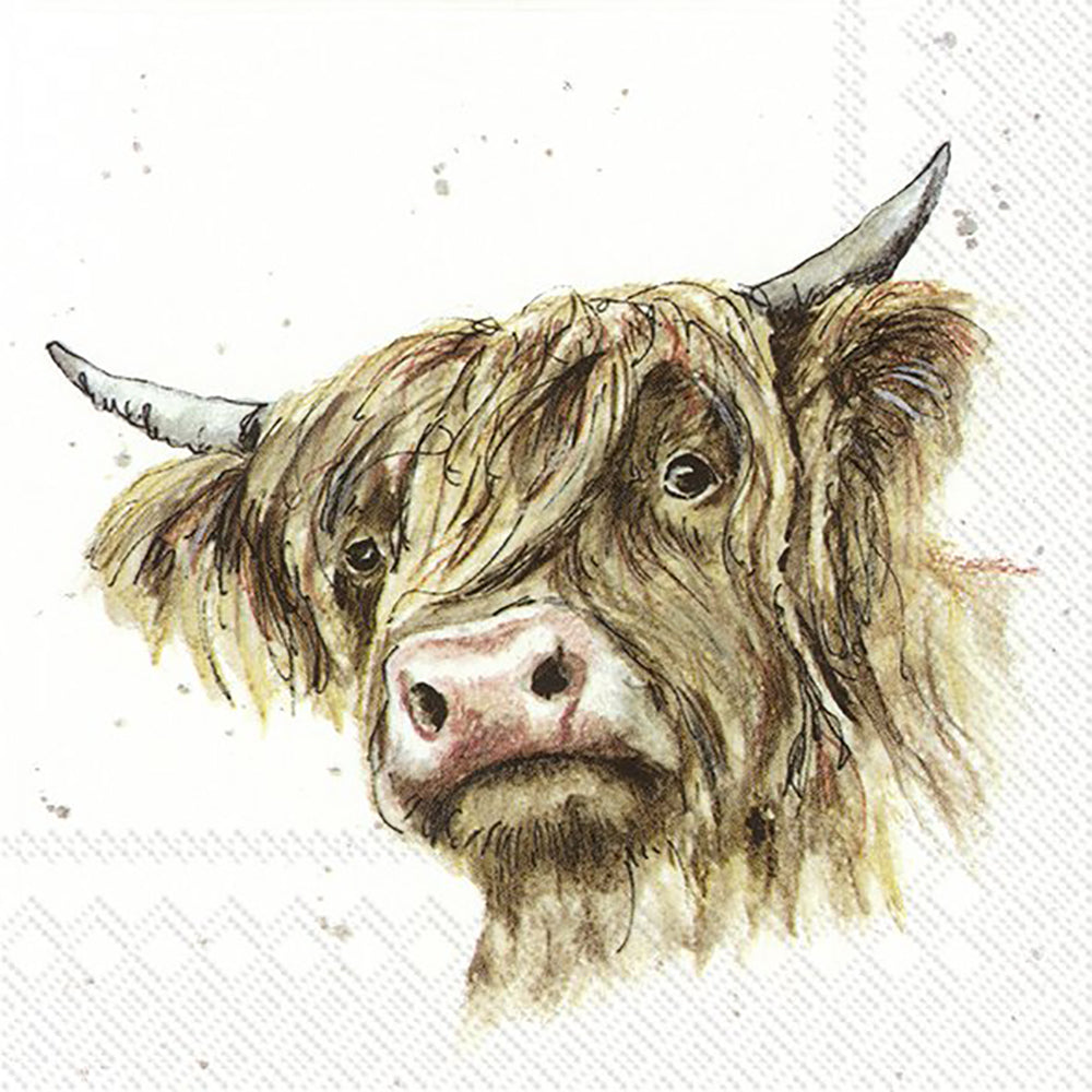 FARMFRIENDS "GALLOWAY" Cow White IHR Paper Lunch Napkins 33 cm sq 3 ply 20 pack