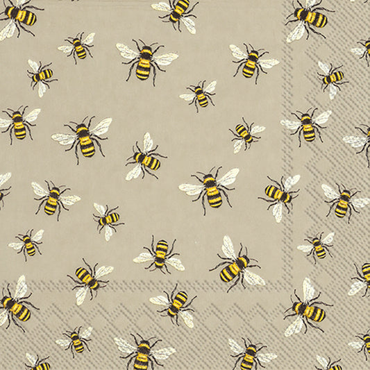 LOVELY BEES Linen IHR Paper Lunch Napkins 33 cm sq 3 ply 20 pack