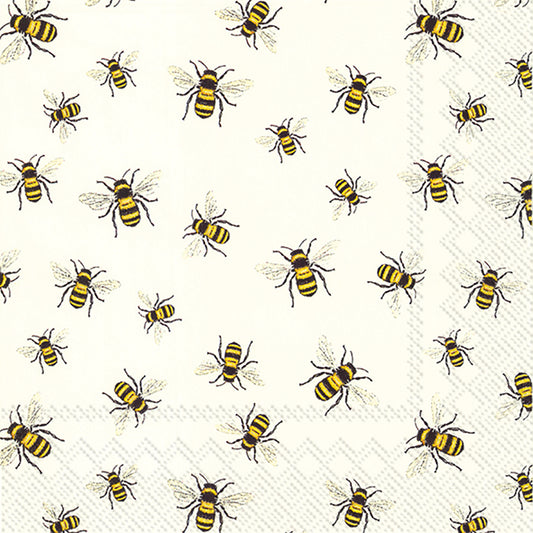 LOVELY BEES White IHR Paper Lunch Napkins 33 cm sq 3 ply 20 pack