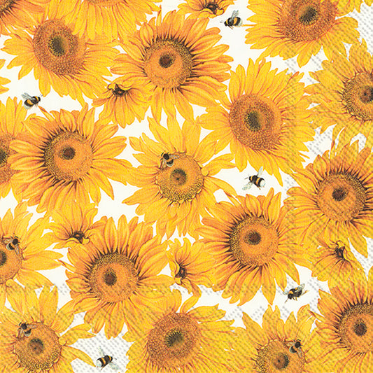 SUNFLOWER Yellow Bees IHR Paper Lunch Napkins 33 cm sq 3 ply 20 pack
