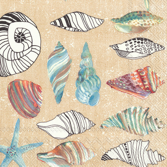 CLAMS IN THE SAND Cream Shells IHR Paper Lunch Napkins 33 cm sq 3 ply 20 pack
