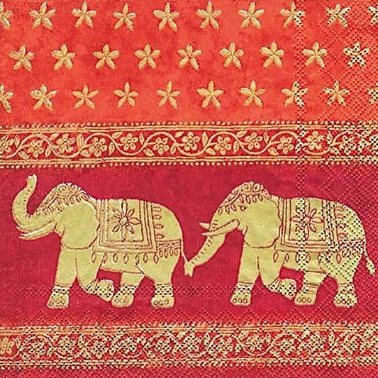 Marani Red Gold Elephants IHR Paper Lunch Napkins 33 cm sq 3 ply 20 pack