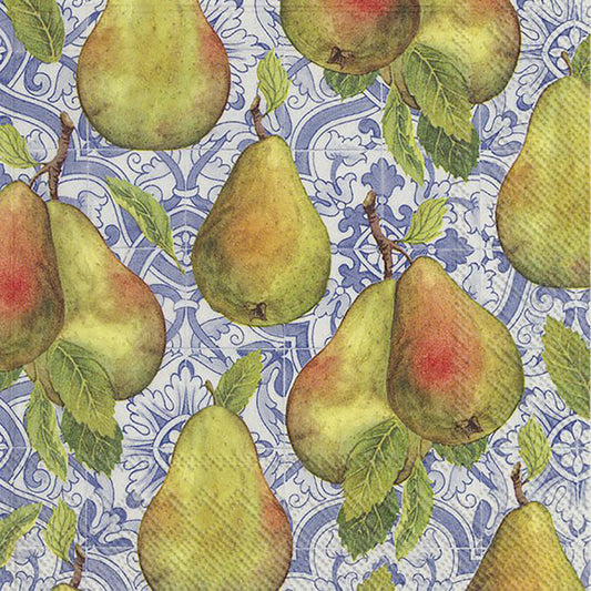 CLASSICAL PEARS Blue IHR Paper Lunch Napkins 33 cm sq 3 ply 20 pack