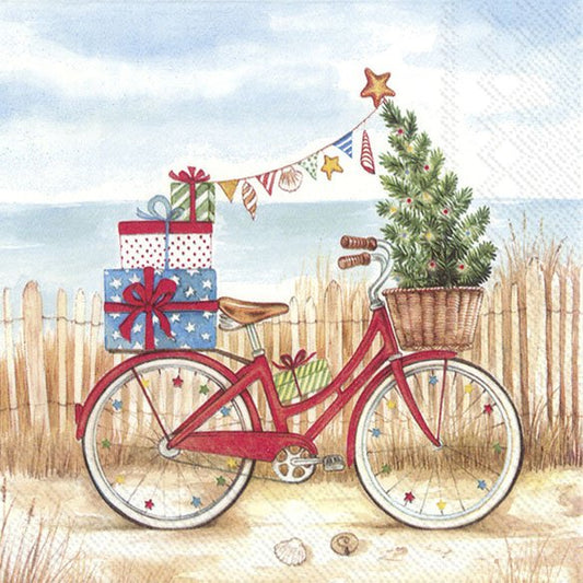 Christmas at the Seaside Bicycle Beach IHR Paper Lunch Napkins 33 cm sq 3 ply 20 pack