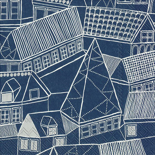 Marimekko KUJIILA Blue Silver Houses IHR Paper Lunch Napkins 33 cm sq 3 ply 20 pack