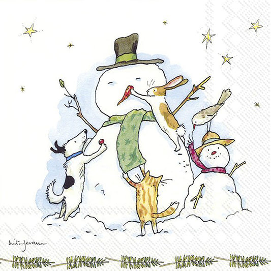 Snowman with Friends Christmas Dog Cat IHR Paper Lunch Napkins 33 cm sq 3 ply 20 pack