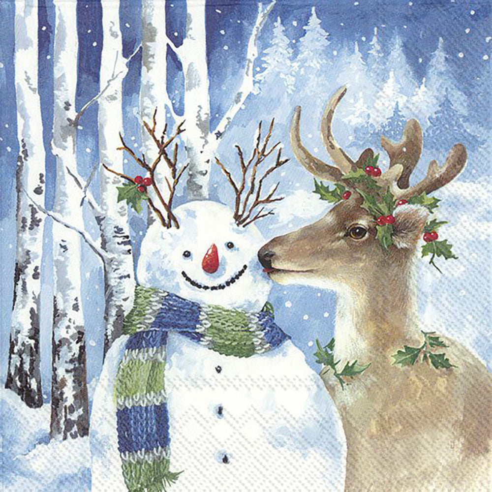A Kiss for Snowman Christmas IHR Paper Lunch Napkins 33 cm sq 3 ply 20 pack