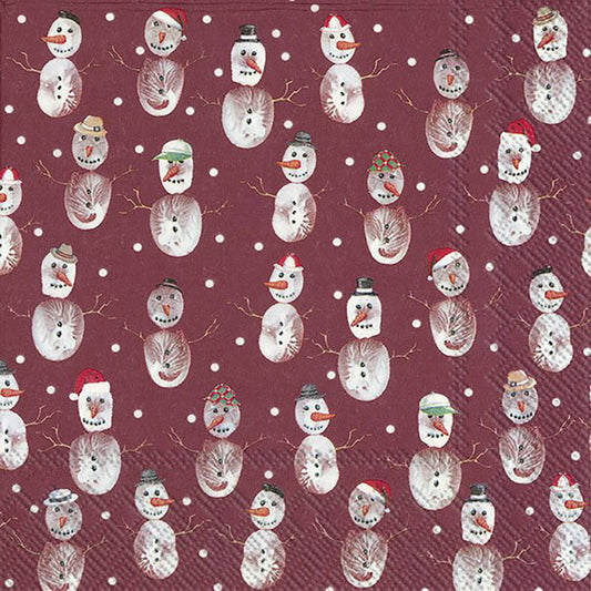 Happy Snowmen Allover Red IHR Paper Lunch Napkins 33 cm sq 3 ply 20 pack