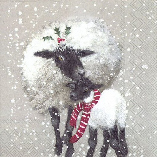 BETH AND TILLI Grey Sheep Snow Christmas IHR Paper Lunch Napkins 33 cm sq 3 ply 20 pack