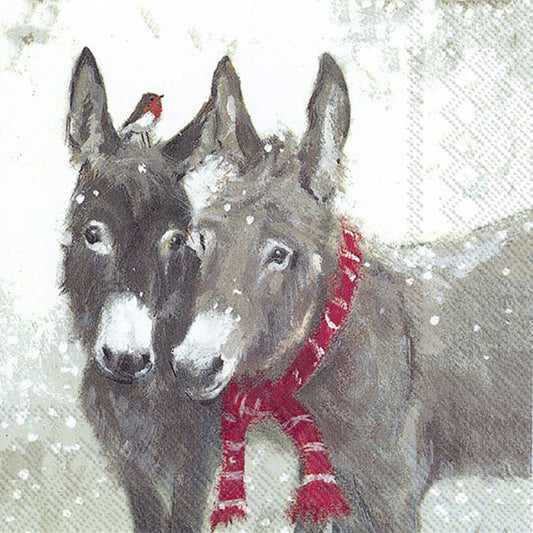 Pips and Grey Donkeys Snow IHR Paper Lunch Napkins 33 cm sq 3 ply 20 pack