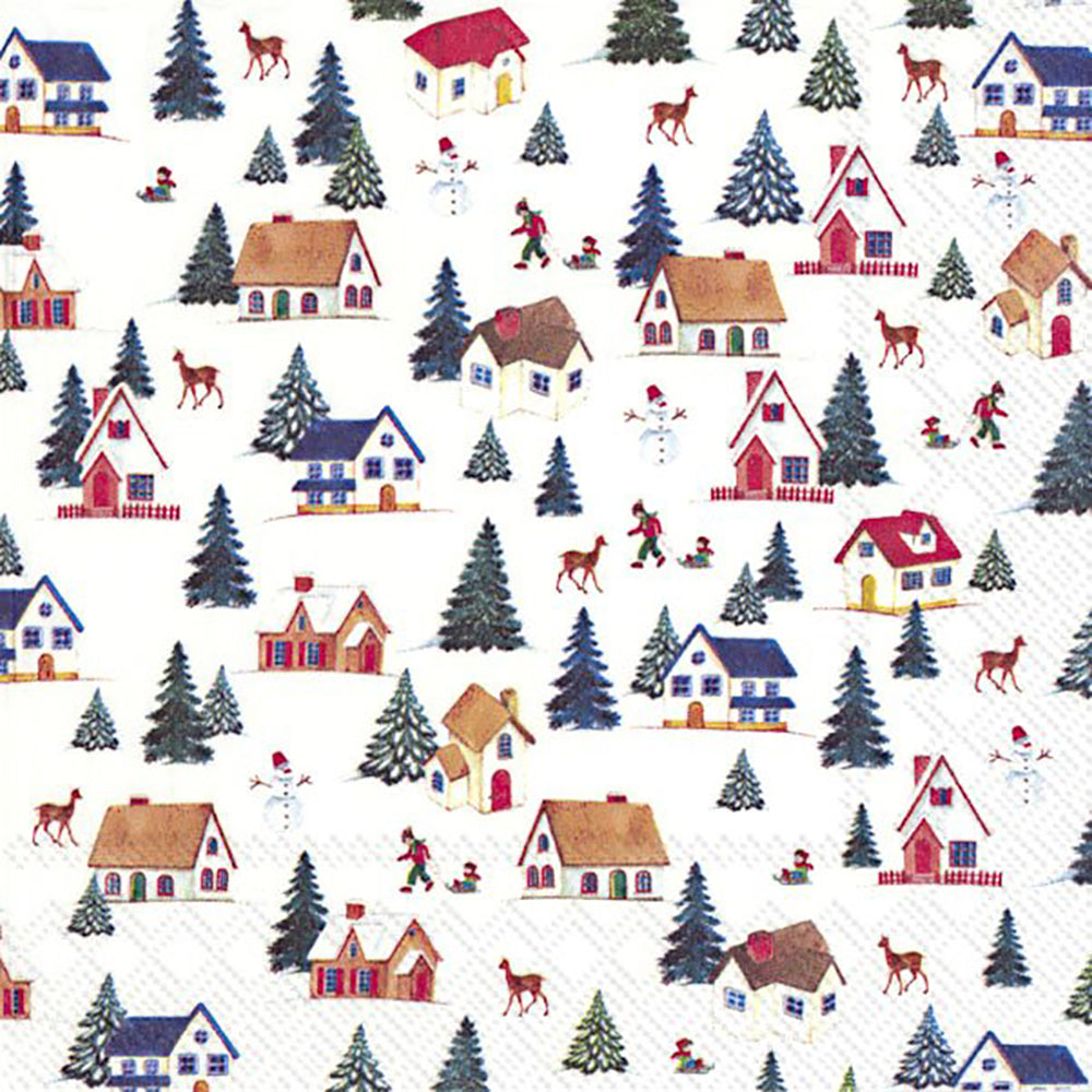 Winter Town White Houses IHR Paper Lunch Napkins 33 cm sq 3 ply 20 pack