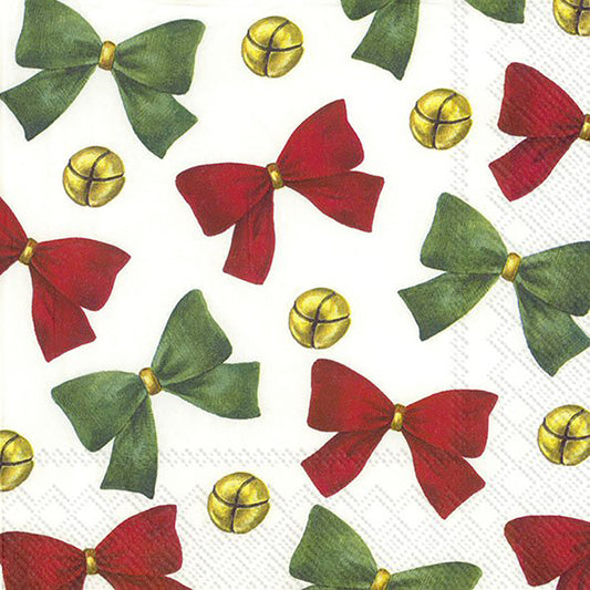 Pretty Bow Red Green Bells IHR Paper Lunch Napkins 33 cm sq 3 ply 20 pack