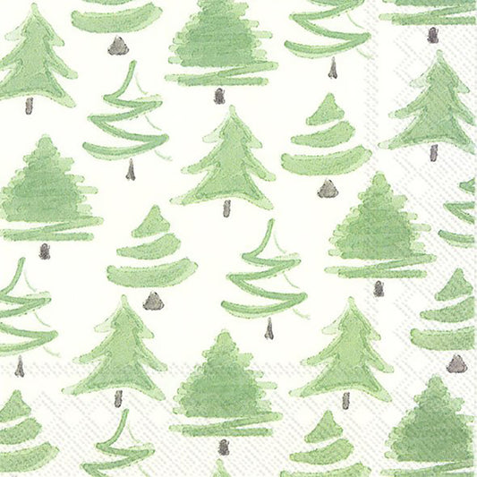 Little X-mas Trees White Green IHR Paper Lunch Napkins 33 cm sq 3 ply 20 pack