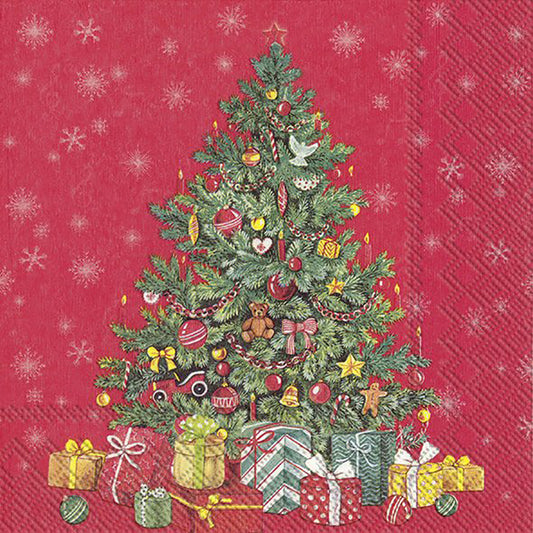 Festive Christmas Tree Red Snowflakes IHR Paper Lunch Napkins 33 cm sq 3 ply 20 pack