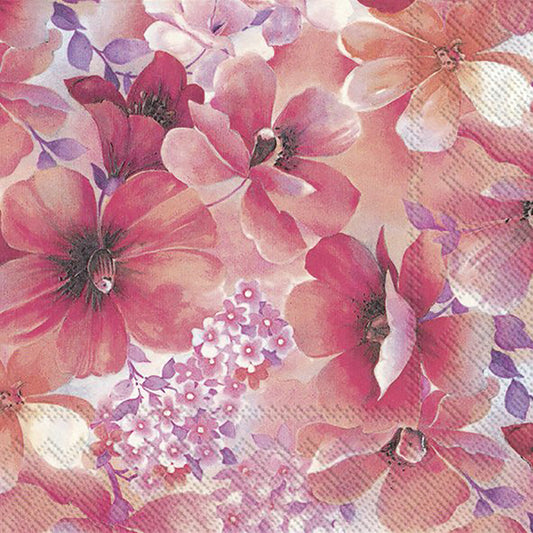 PRISSY Pink Flowers IHR Paper Lunch Napkins 33 cm sq 3 ply 20 pack