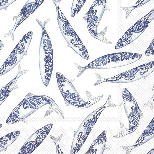DECORATIVE FISH White IHR Paper Lunch Napkins 33 cm sq 3 ply 20 pack