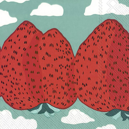 Marimekko MANSIKKAVUORET turquoise Strawberries IHR Paper Lunch Napkins 33 cm sq 3 ply 20 pack