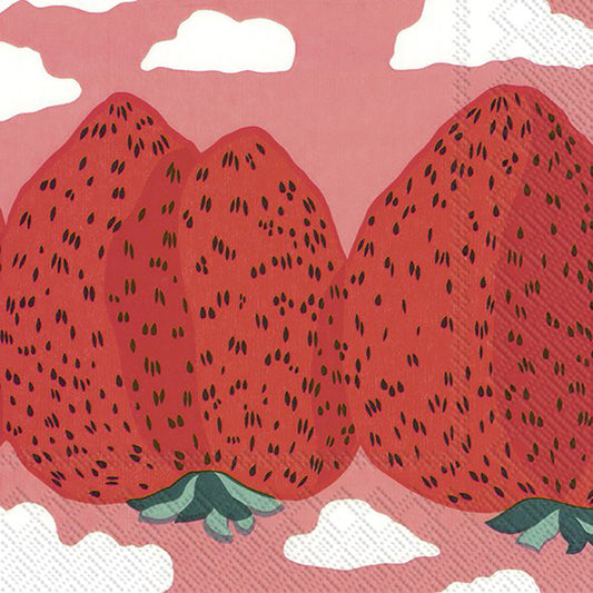 Marimekko MANSIKKAVUORET Rose Strawberries IHR Paper Lunch Napkins 33 cm sq 3 ply 20 pack