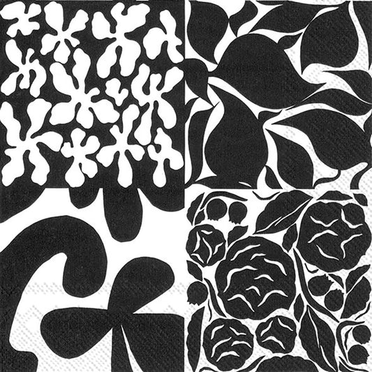 Marimekko RUUDUT black white Floral IHR Paper Lunch Napkins 33 cm sq 3 ply 20 pack