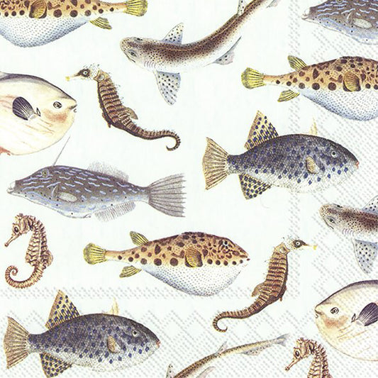 FISH OF THE SEA Light Blue IHR Paper Lunch Napkins 33 cm sq 3 ply 20 pack